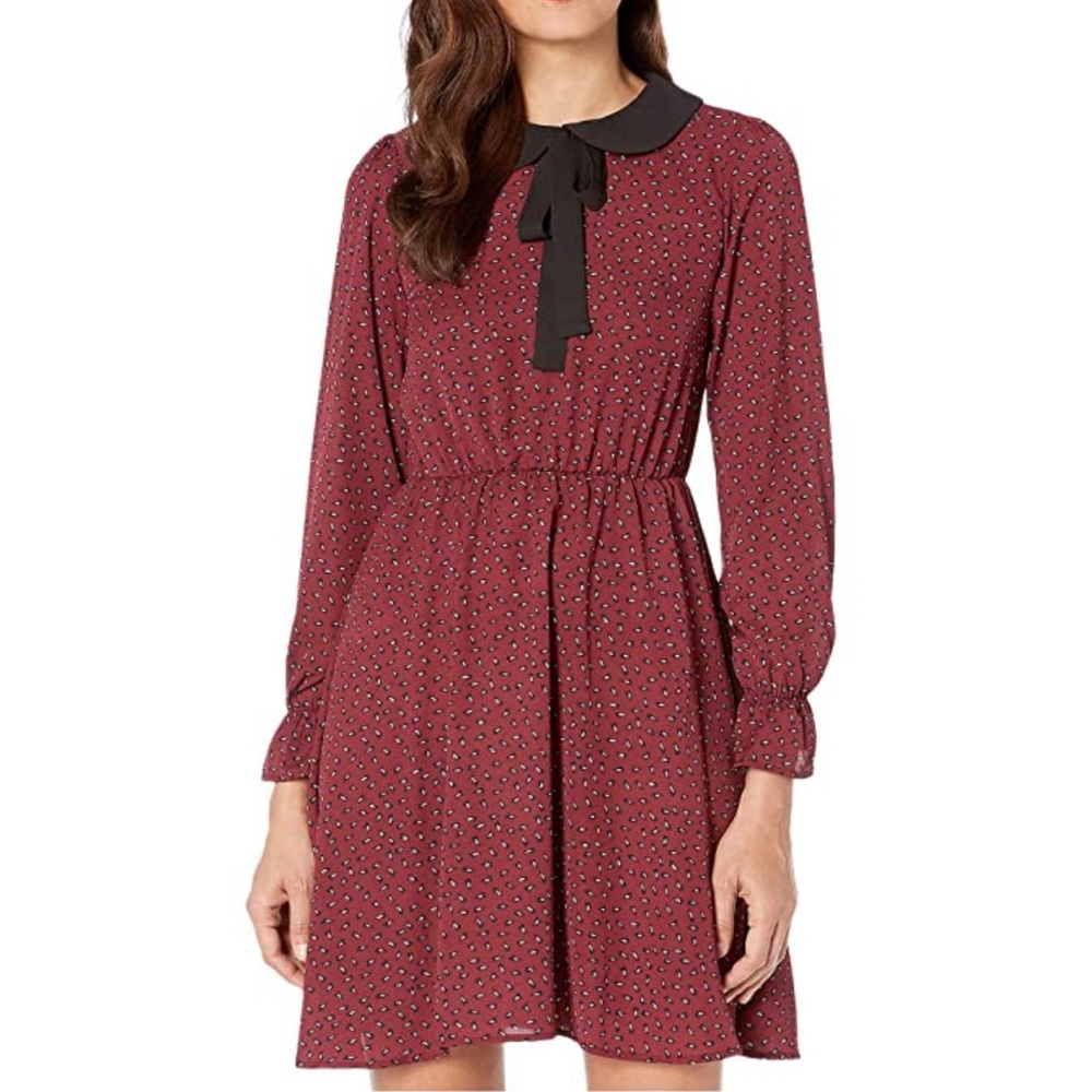 Long Sleeve Retro Floral Tie Collar Dress